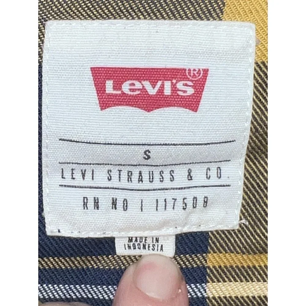 LEVI'S Mens Button Light Flannel Shirt Yellow Plaid Button Down Long Sleeve